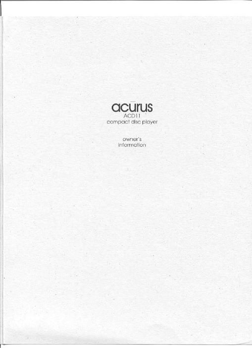 acurus acd 11 owners manual