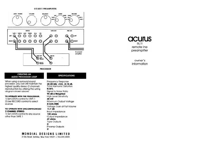 acurus rl 11 owners manual