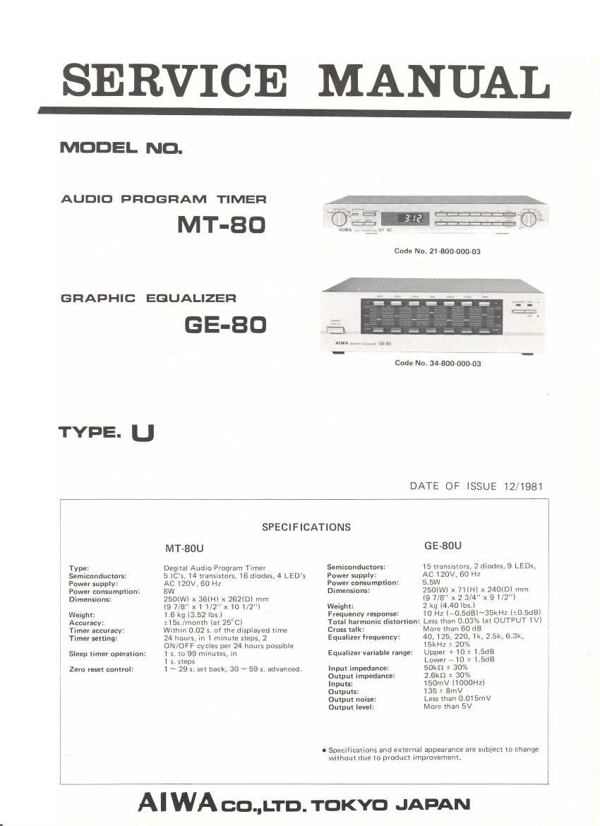 Aiwa MT 80 Service Manual