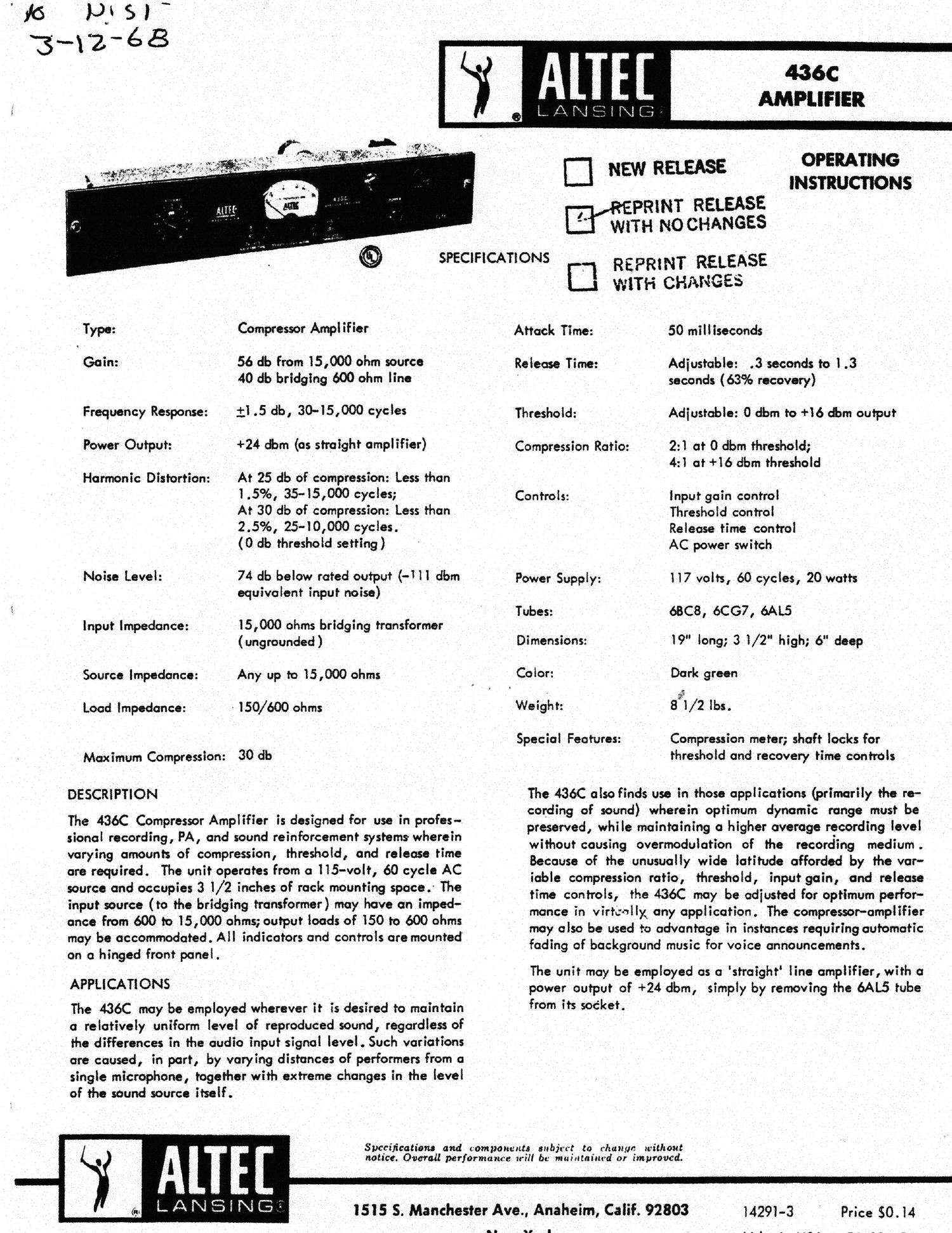 altec 436c poweramp schematic