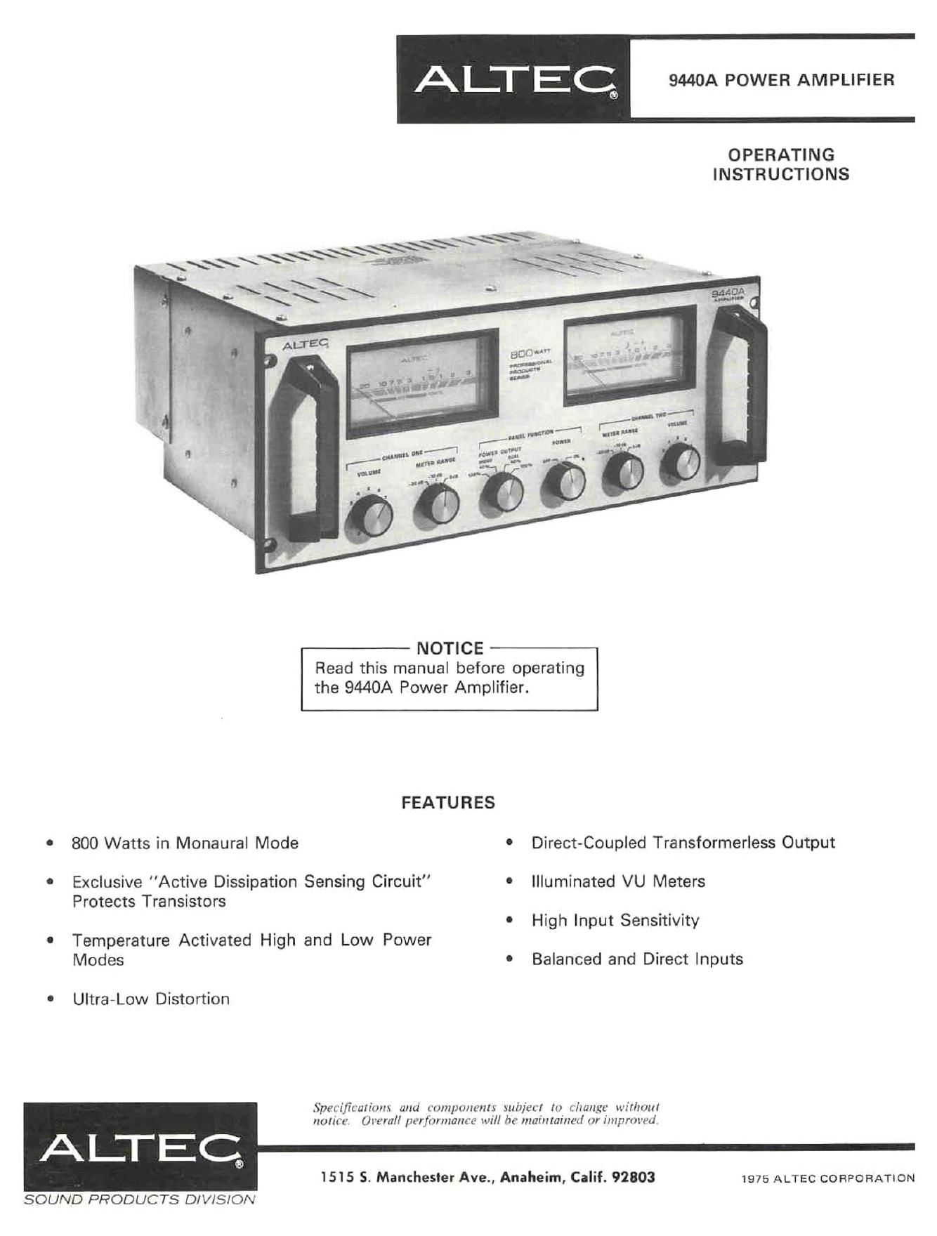 altec 9440a operational manual