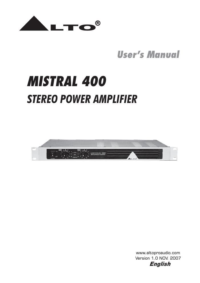 alto mistral 400 users manual