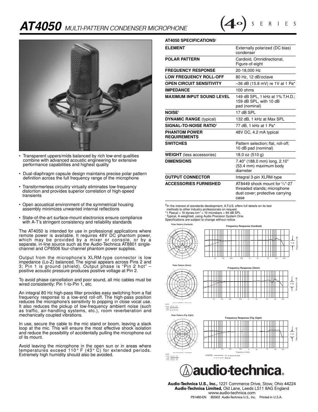 audio technica 4050 owners manual