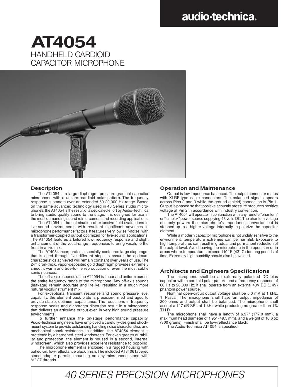 audio technica 4054 owners manual