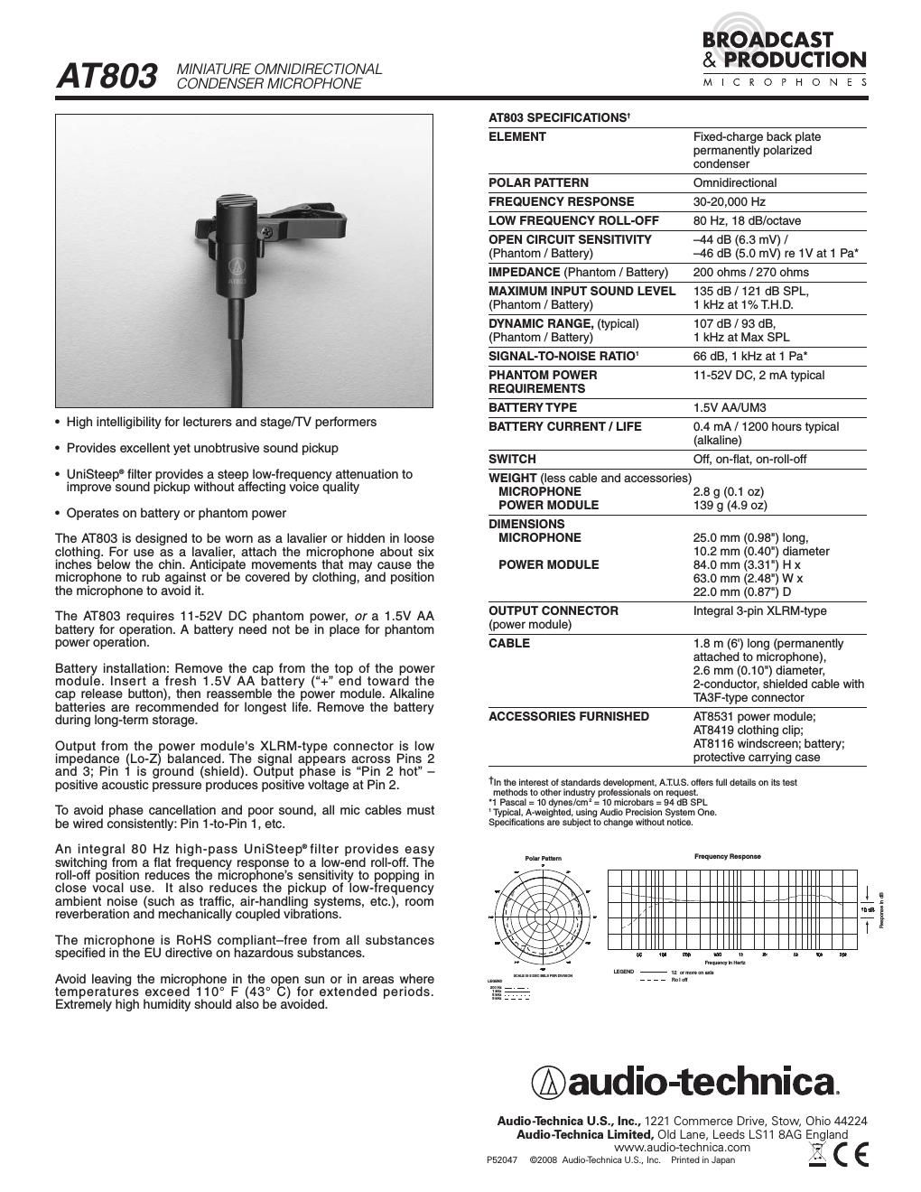 audio technica 803 owners manual