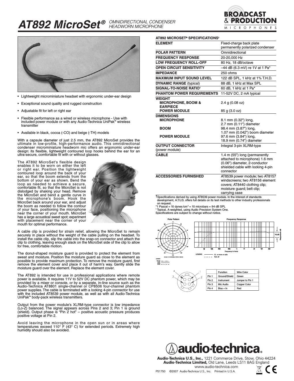 audio technica 892 owners manual