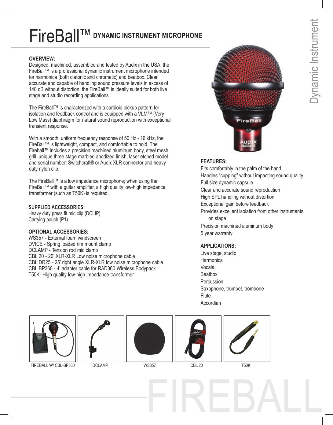 Audix Fireball Specifications