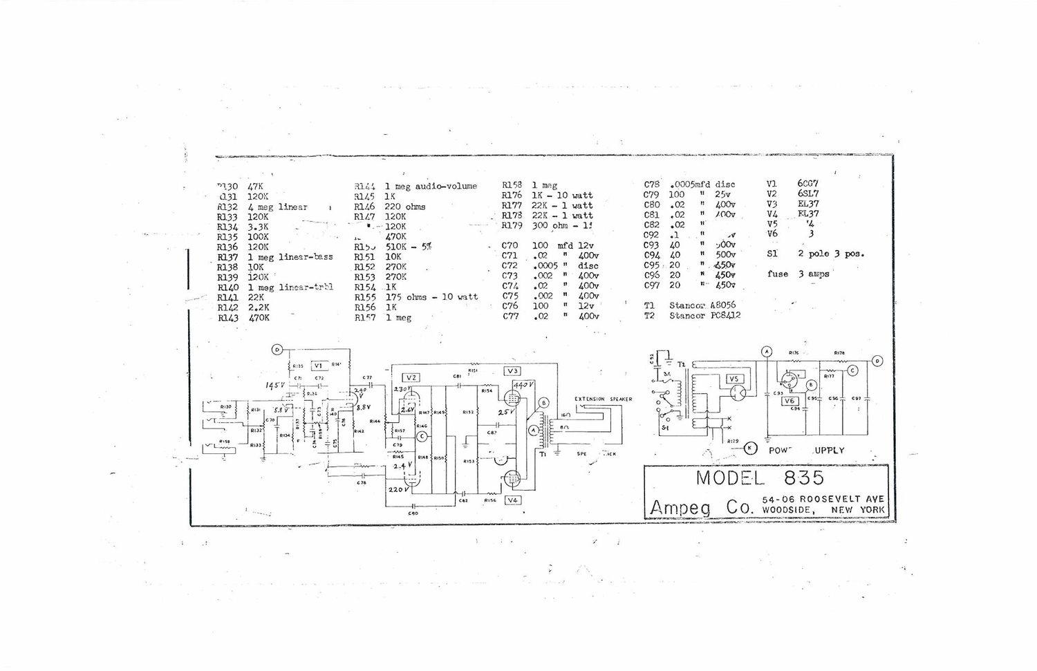 ampeg 835 schematic