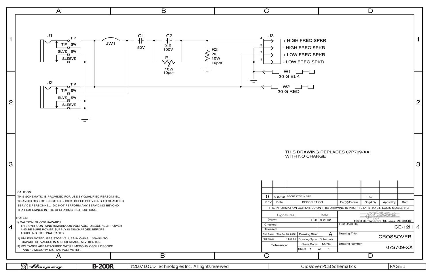 ampeg b 200r crossover 07s709 schematic