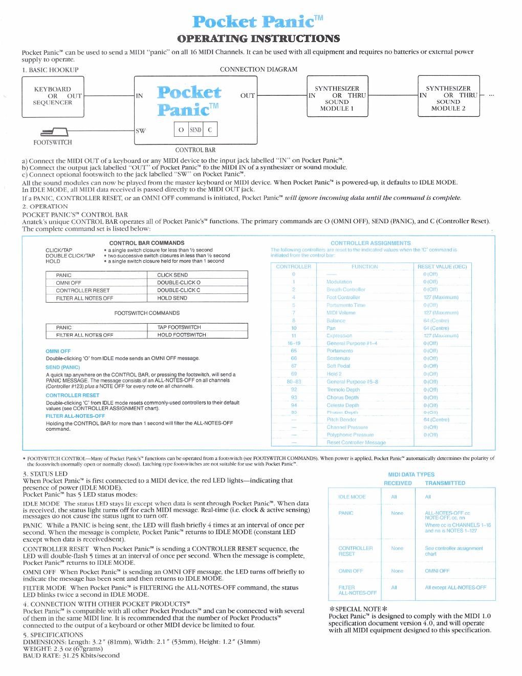 anatek pocket panic operating instructions