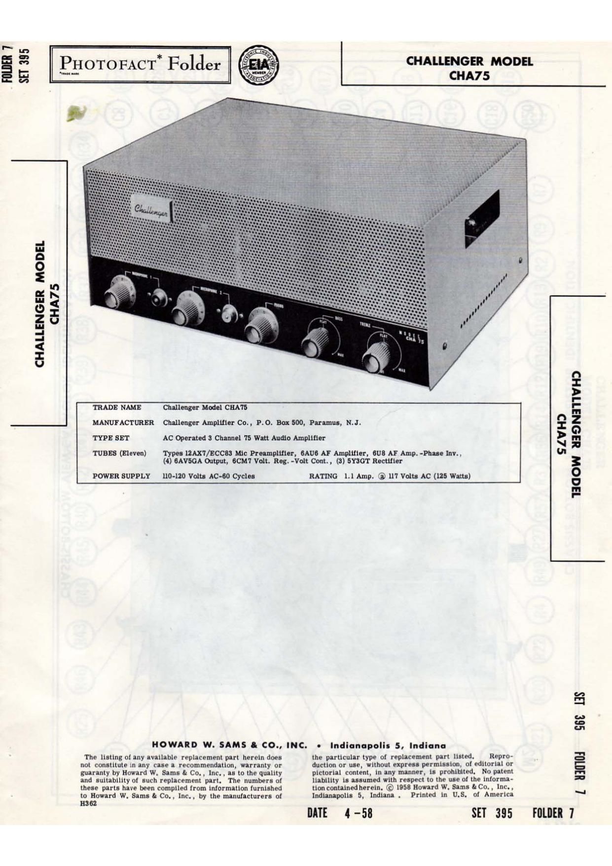 Bogen CHA 75 Operating Manual