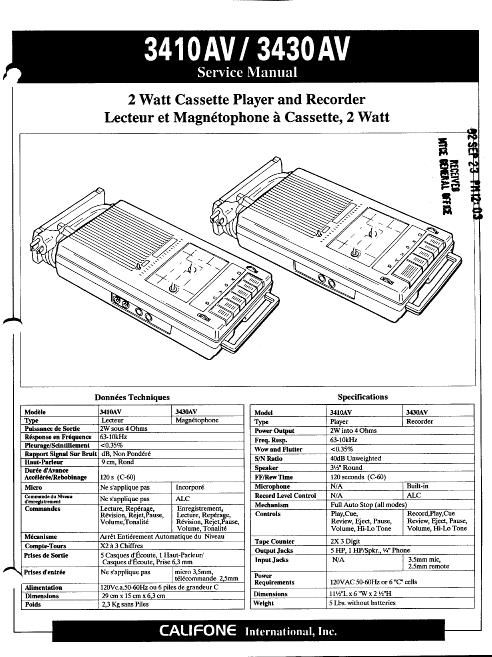 Califone 3410 Av 3430Av Cassettes