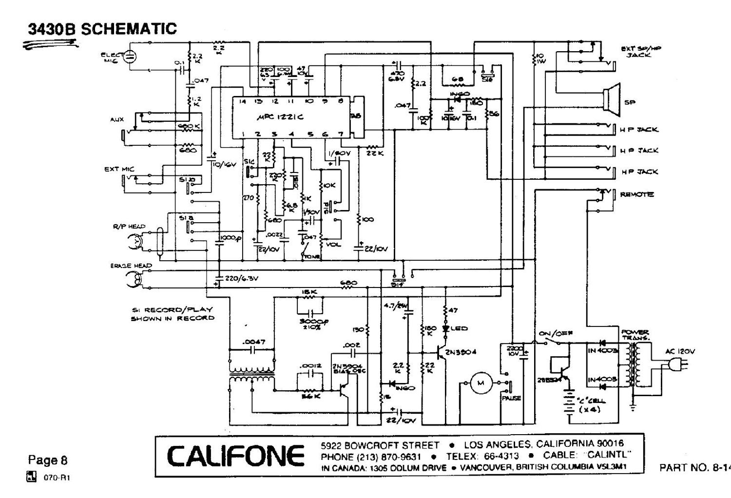 Califone 3430 B Cassette Recorder