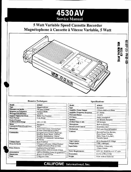 Califone 4530 Av Cassette Recorder