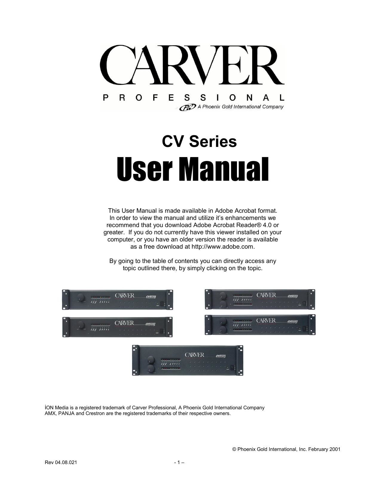 Carver CV 1501 Owners Manual