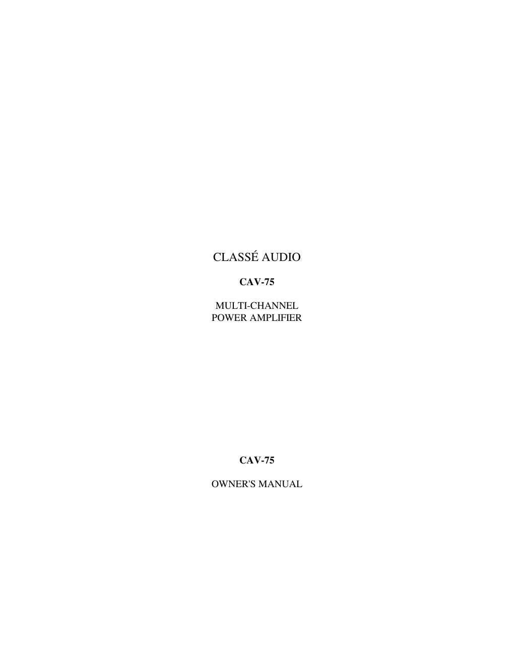 classe audio cav 75 owners manual