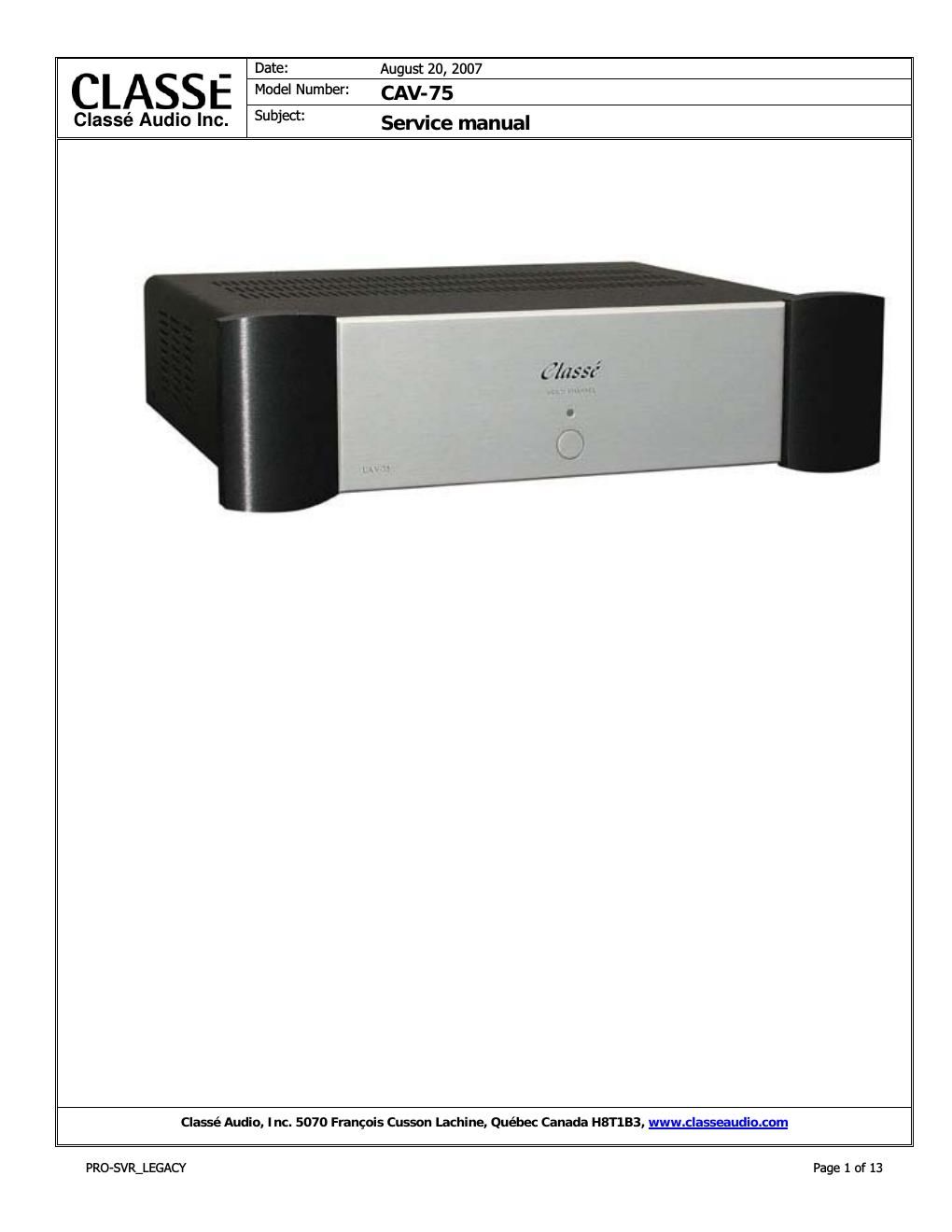 classe audio cav 75 service