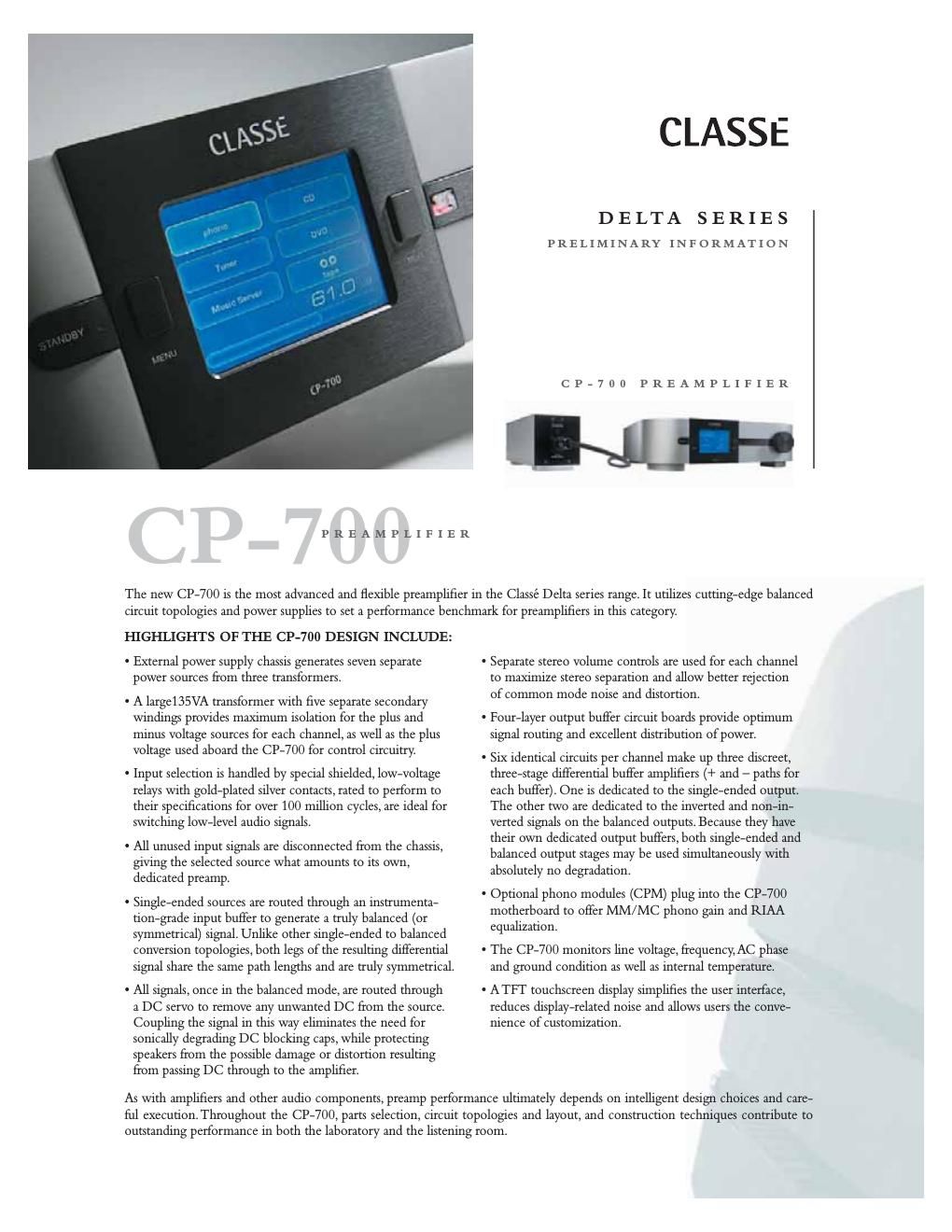 classe audio cp 700 brochure