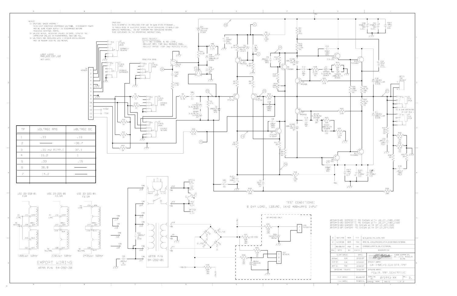 Crate GX 140C 07S430 Power Amp Schematics