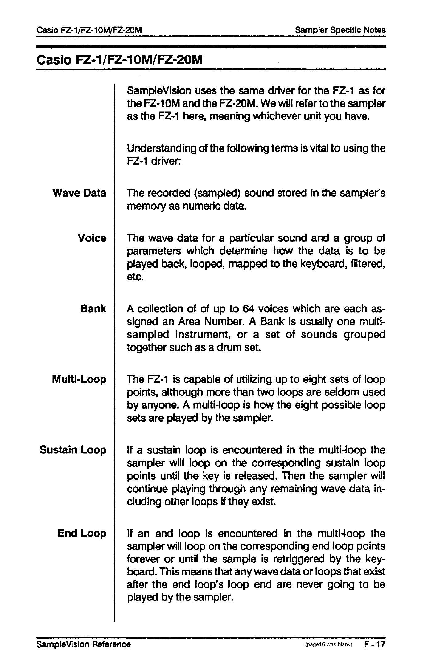 casio fz 1 sample vision specific notes