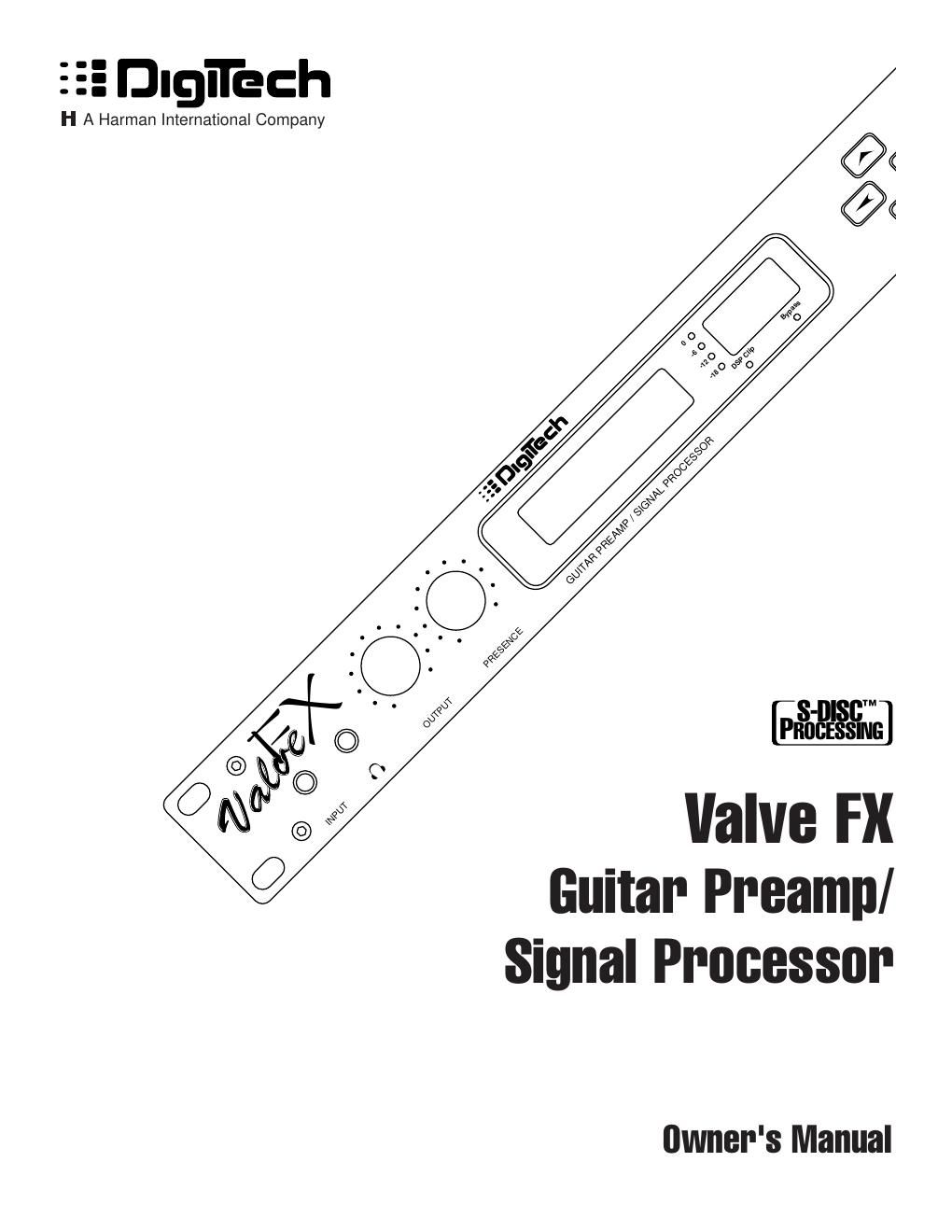 digitech valve fx owner manual