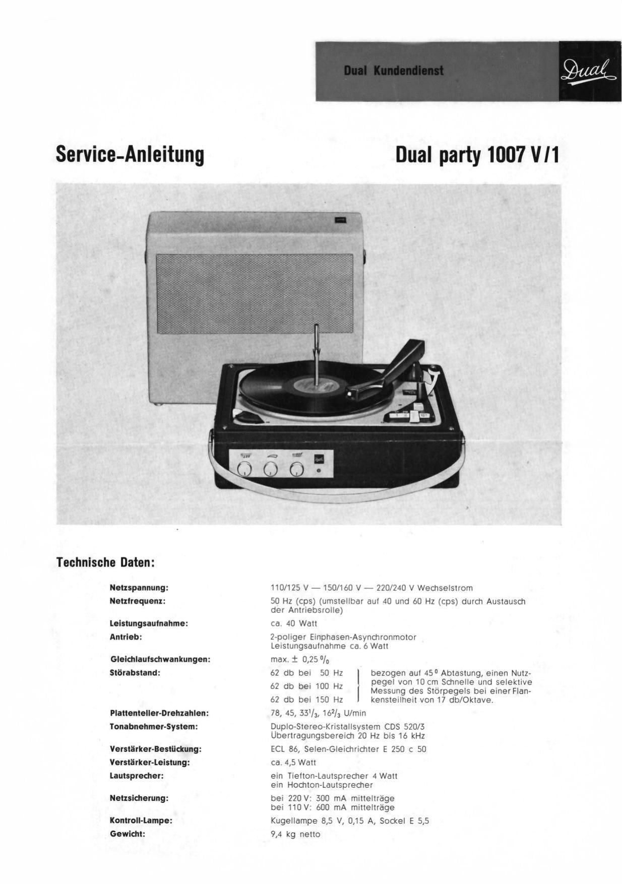 Dual Party 1007 V1 Service Manual