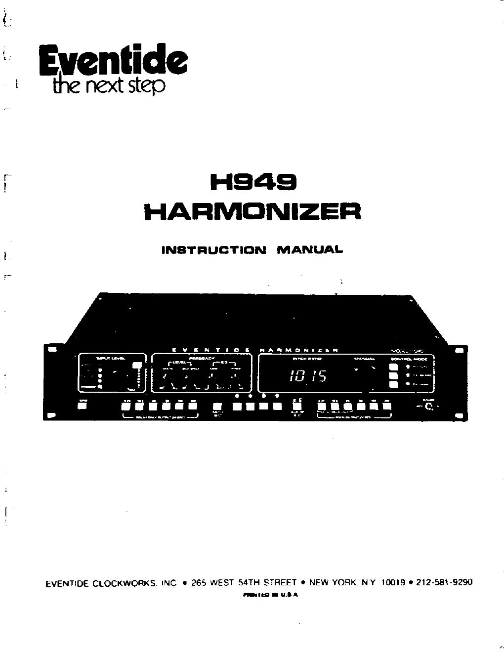 eventide h 949 harmonizer instruction manual