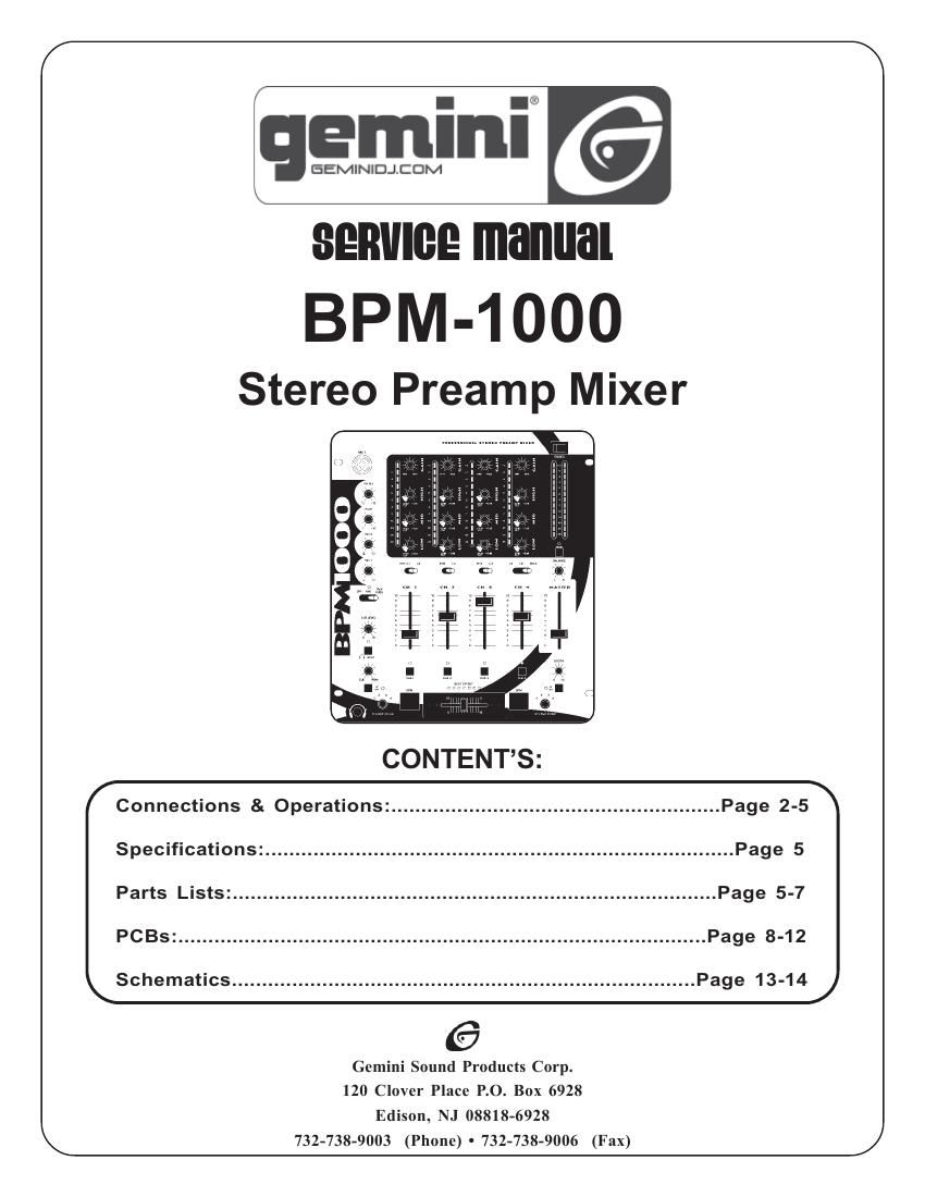 gemini sound bpm 1000 service manual