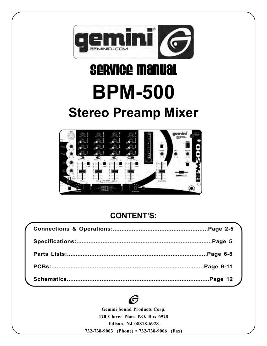 gemini sound bpm 500 service manual