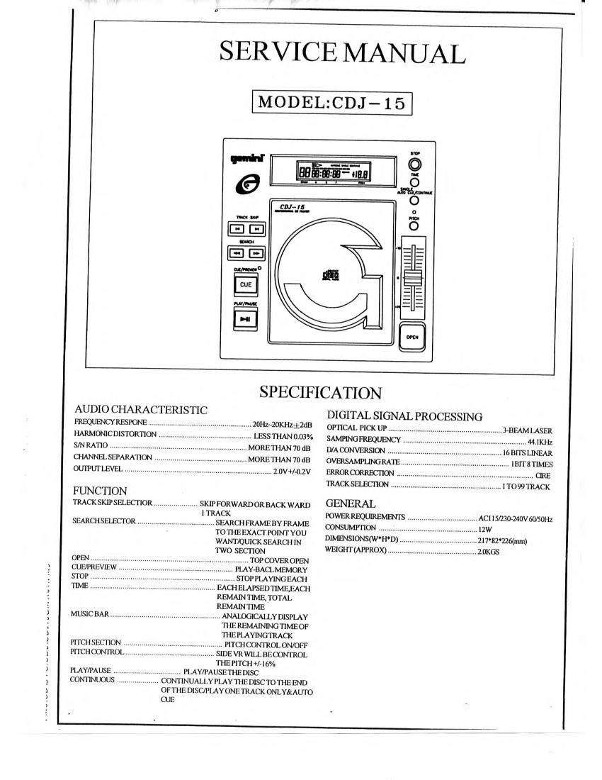 gemini sound cdj 15 service manual