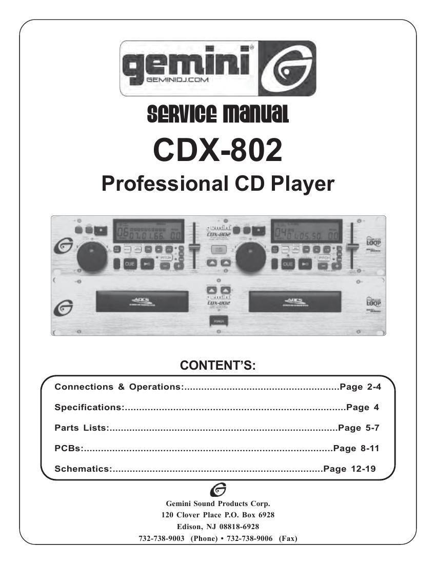 gemini sound cdx 802 service manual