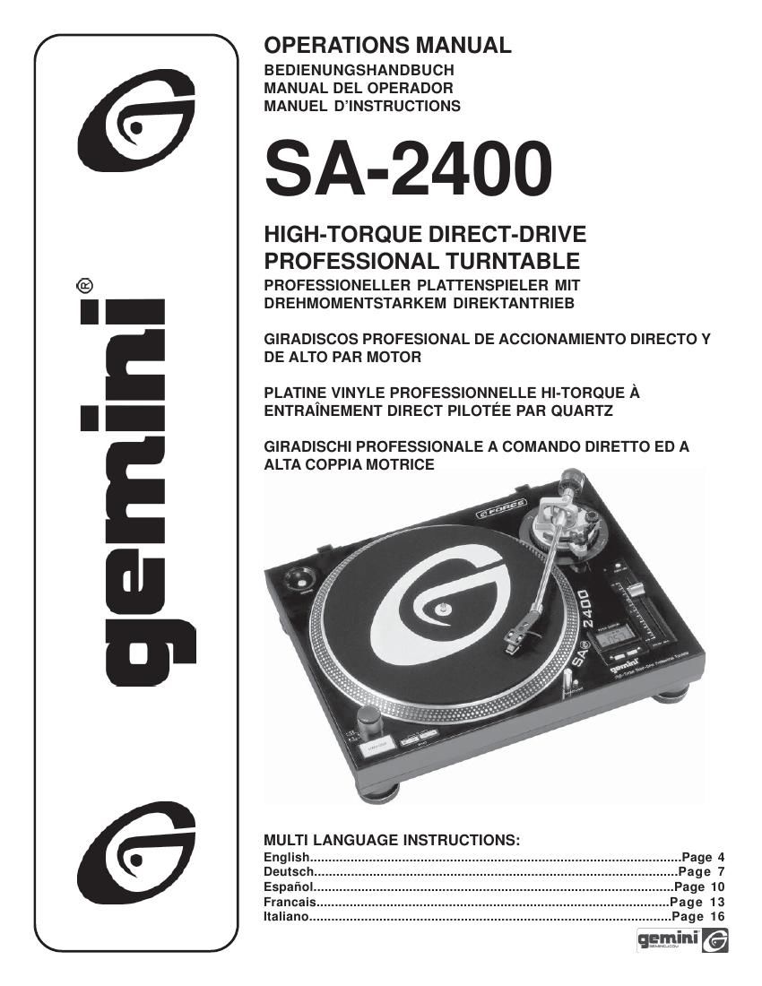 gemini sound sa 2400 owners manual