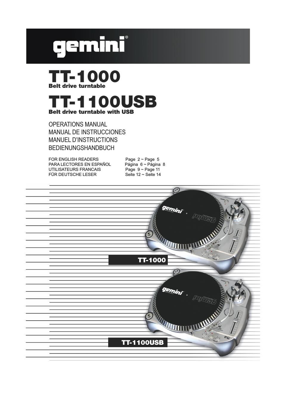 gemini tt 1000 1100usb en de fr es