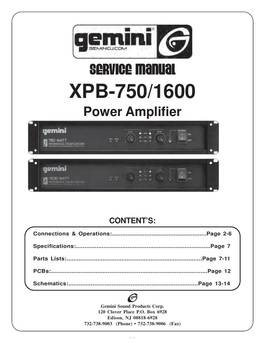 gemini sound xpb 1600 service manual