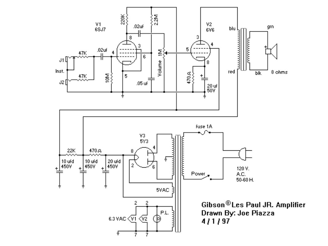 gibson ga 5 les paul jr schematic