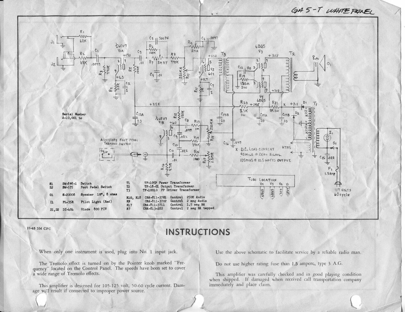 gibson ga 5t skylark white panel schematic