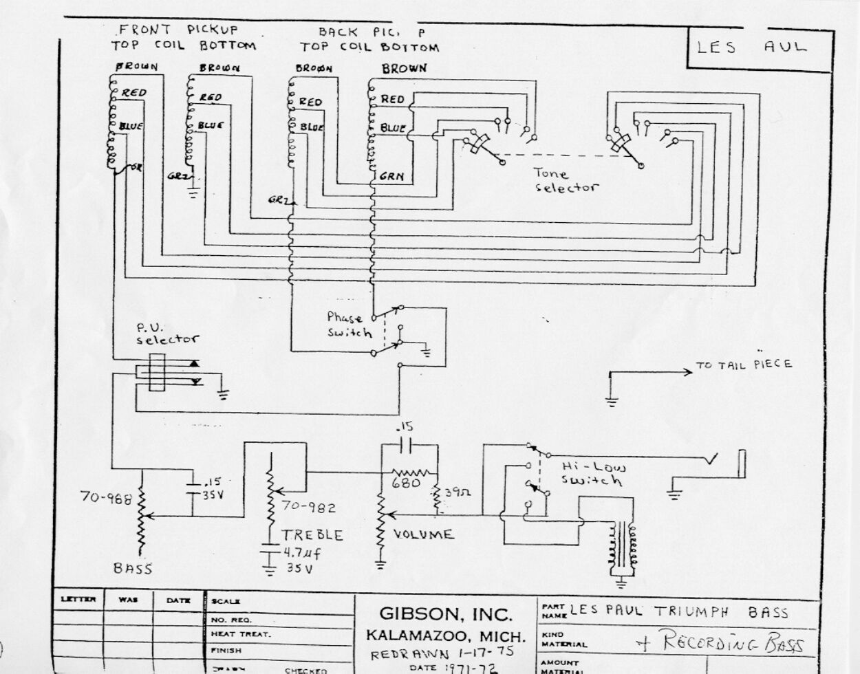 gibson lespaul triumph recording bass wiring diagram