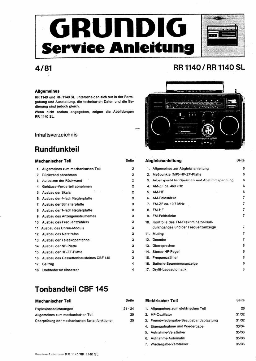 Grundig RR 1140 Service Manual