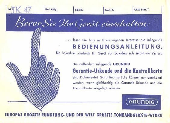 Grundig TK 47 Owners Manual