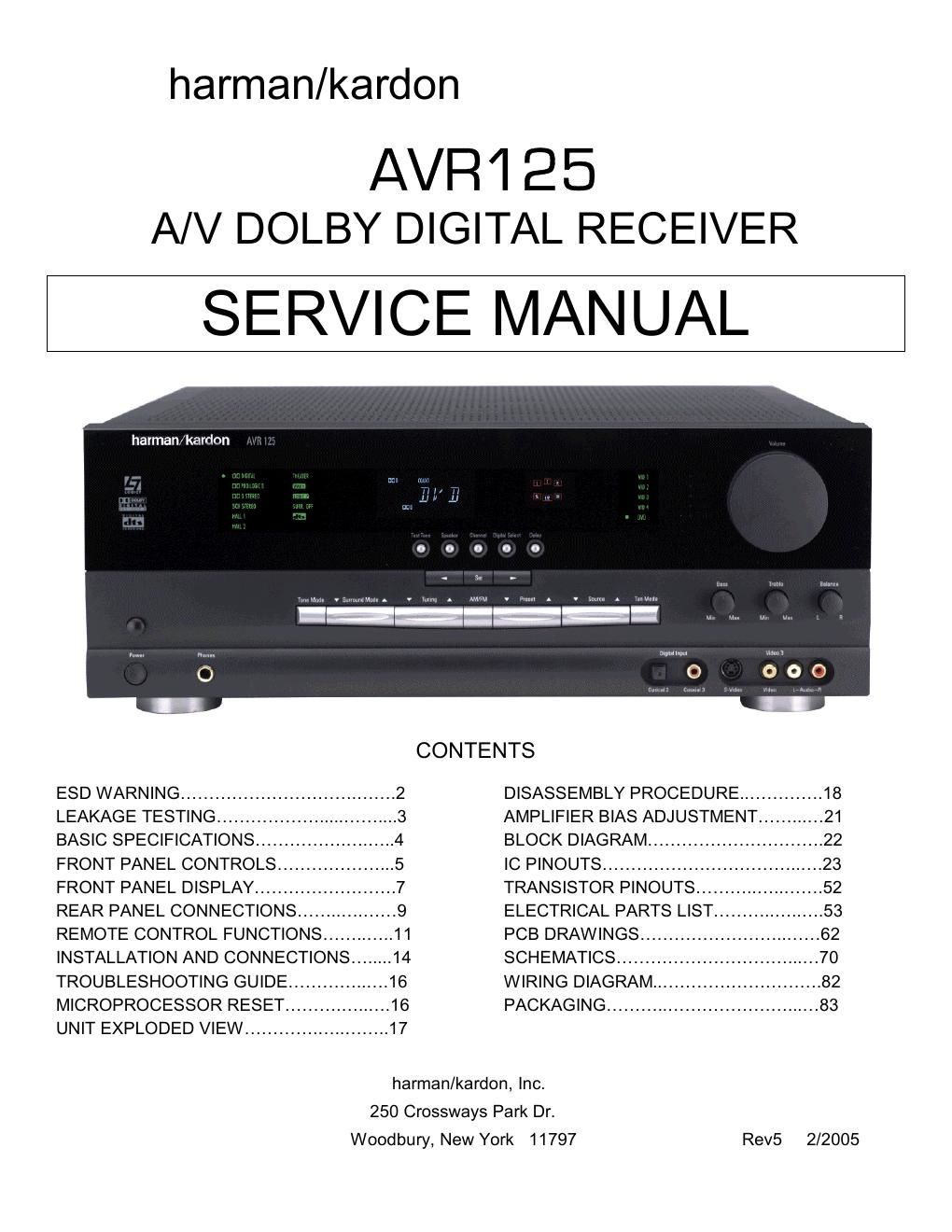 harman kardon avr 125 service manual