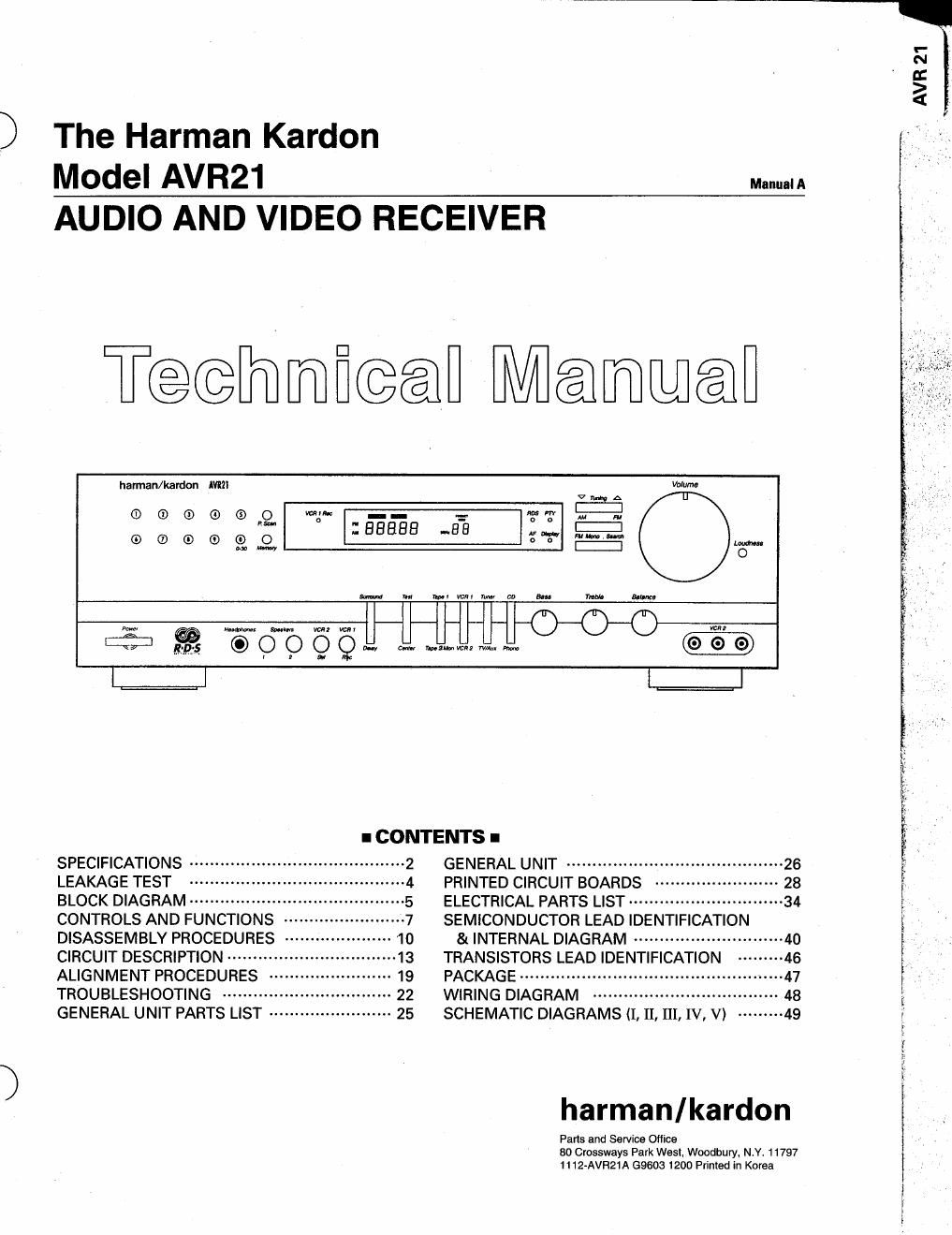 harman kardon avr 21 service manual