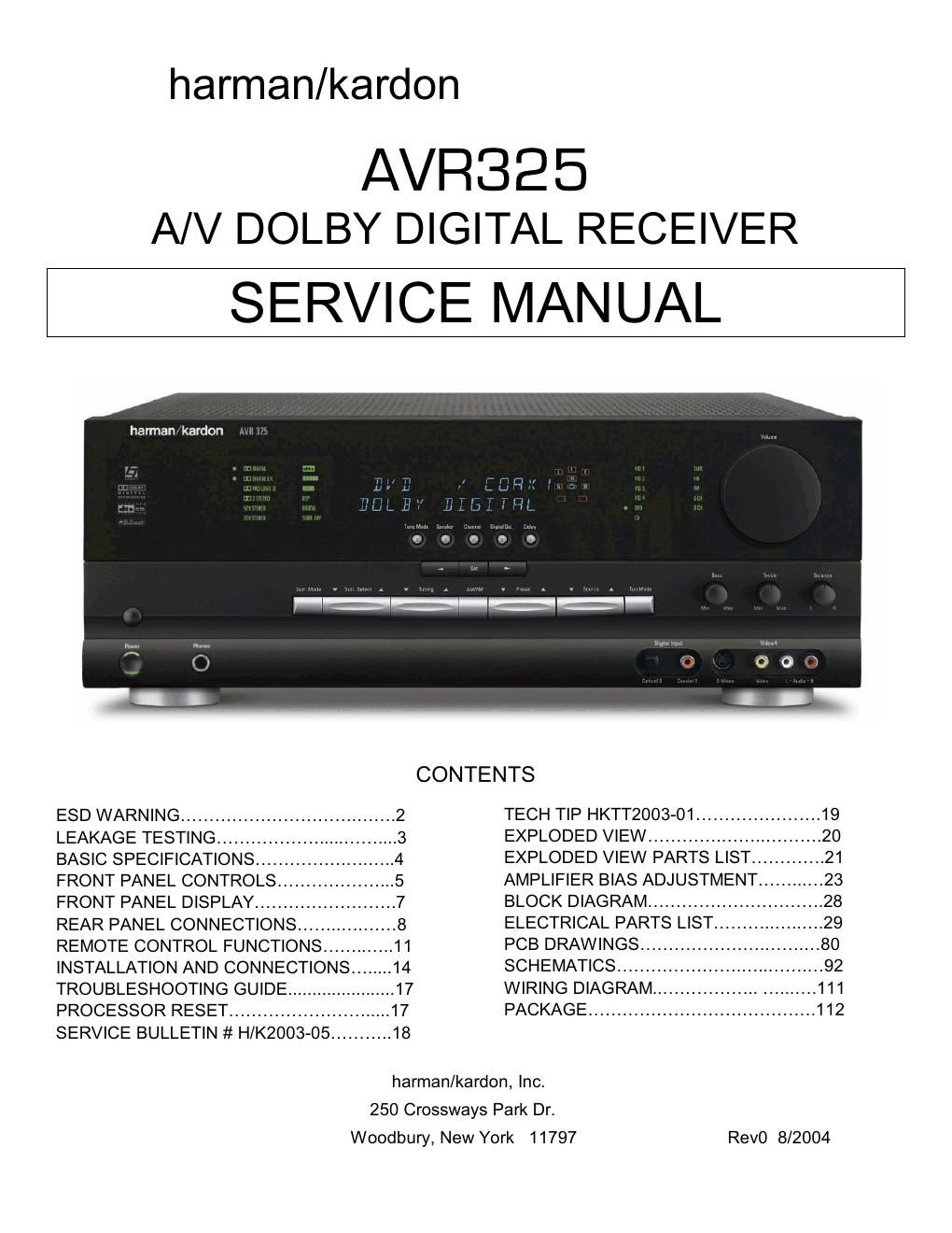 harman kardon avr 325 service manual