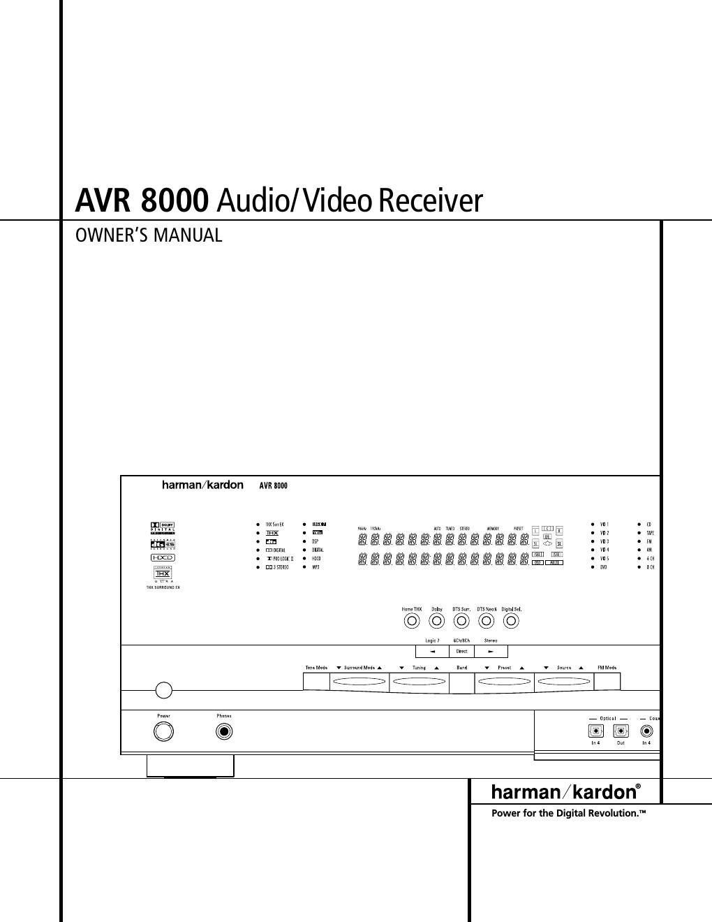 harman kardon avr 8000 owners manual