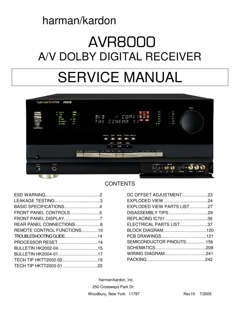 harman kardon avr 8000 service