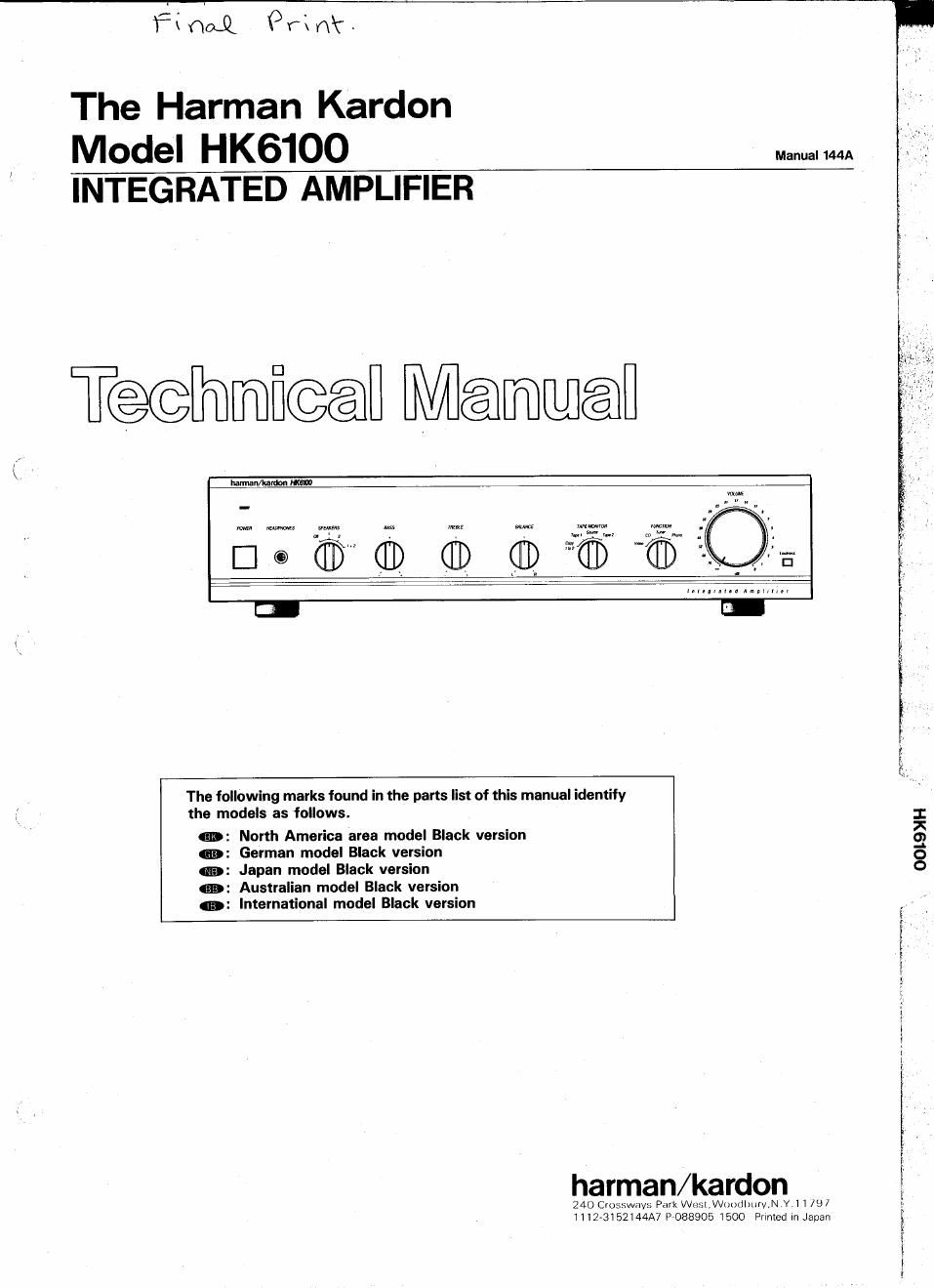 harman kardon hk 6100 service manual