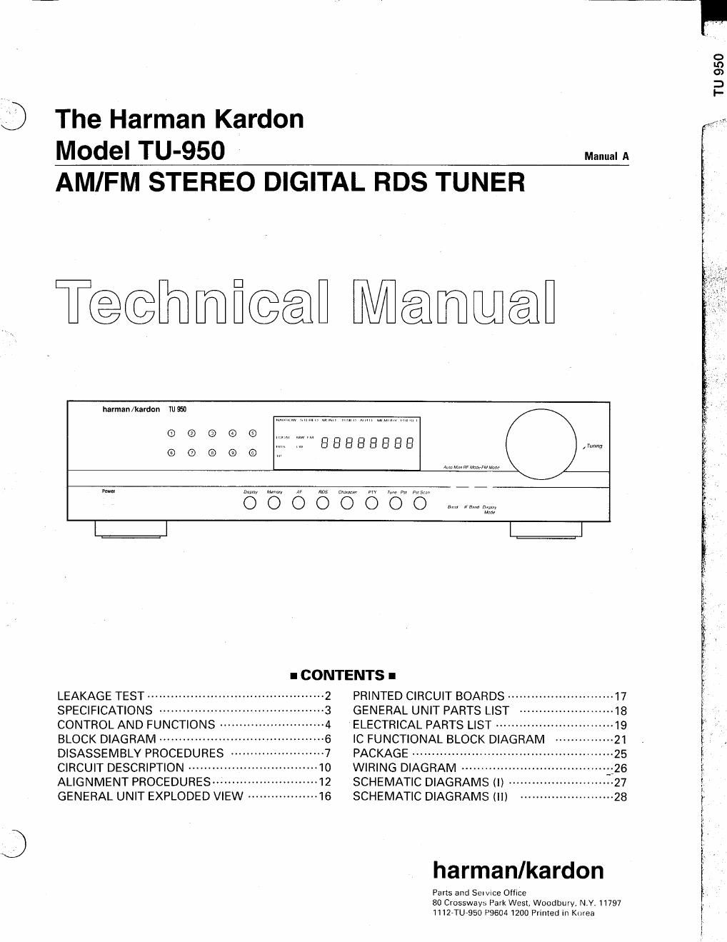 harman kardon tu 950 service manual