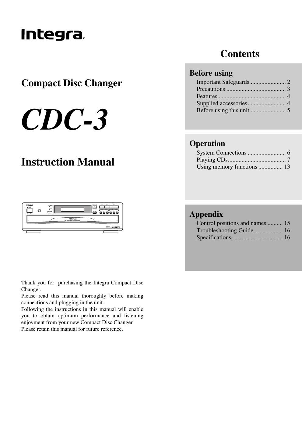 integra cdc 3 owners manual