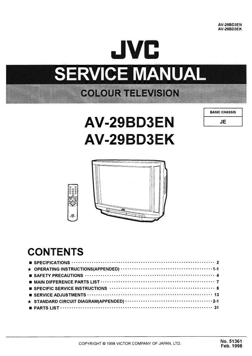 Free Audio Service Manuals - Free download Jvc AV 29 BD 3 Service Manual