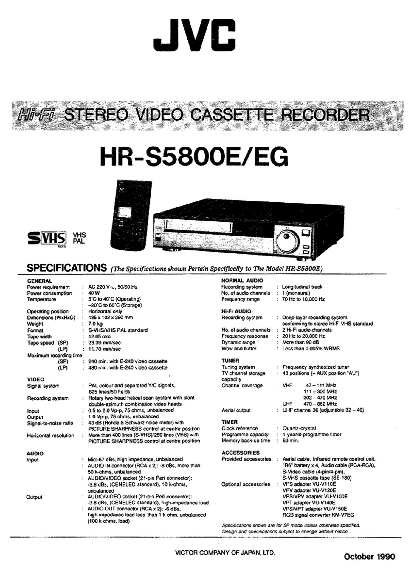 Jvc HRS 5800 E Owners Manual