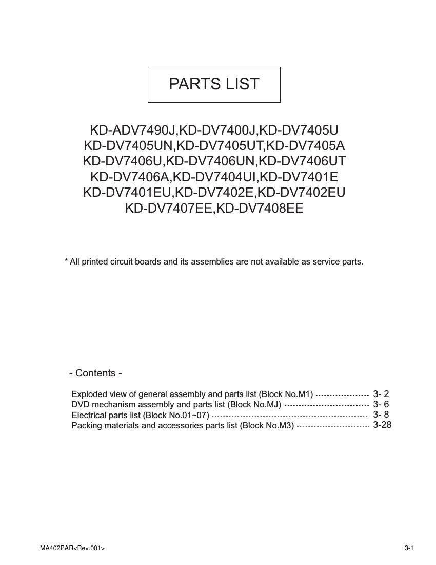 Jvc KDADV 7490 J Service Manual Part List